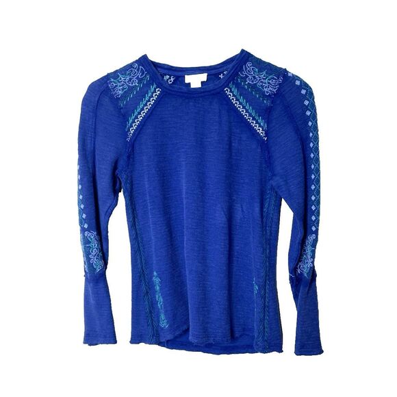 Sundance Size PXXS Embroidered Long Sleeve T Shirt Boho Blue XXS Petite - Picture 1 of 11